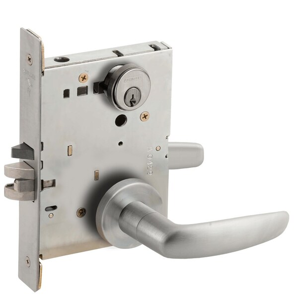 Schlage Grade 1 Classroom Mortise Lock, Conventional Cylinder, S123 Keyway, 07 Lever, A Rose, Satin Chrome LV9070P 07A 626 - main